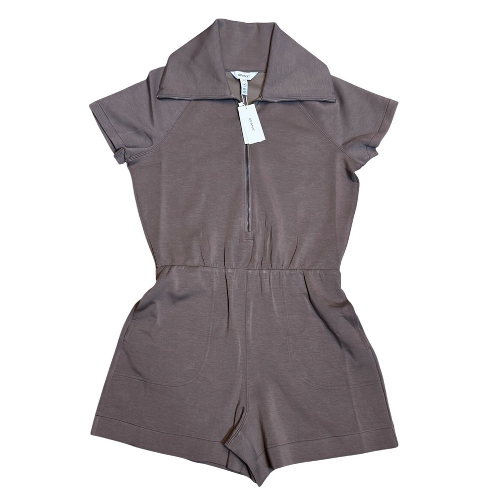 Spanx AirEssentials Half Zip Romper Smoke Small Womens Short Sleeve NWT (I) - Picture 2 of 8